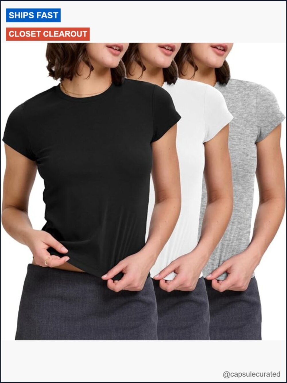 Vintage Baby Tee 3-Pack Fitted Crew Neck Short Sleeve Cotton Stretch Shirts